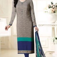 Grey & Navy Blue  Embroidered Salwar Suit