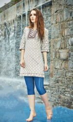 Grey & Blue Cotton Embroidered Salwar Suit