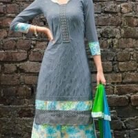 Grey  and printed Palazo Pure Gerogette Embroidered Salwar Suit