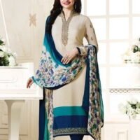 Cream & Navy Blue  Embroidered Salwar Suit