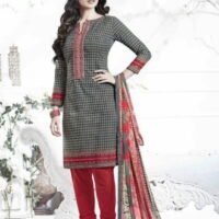 Black & Red Semi Lawn Embroidered Salwar Suit