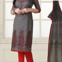 Black and Red Pure Cotton Embroidered Salwar Suit