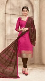 Banarasi Pink & Brown Salwar Suit With Embroided Dupatta