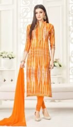 Orange Cambric Cotton Salwar Suit with Embroidery