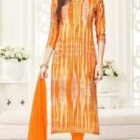 Orange Cambric Cotton Salwar Suit with Embroidery