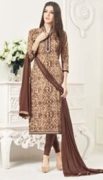 Brown Cambric Cotton Salwar Suit with Embroidery