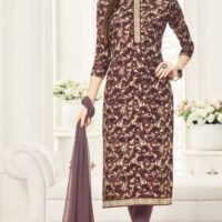 Brown Cambric Cotton Salwar Suit with Embroidery