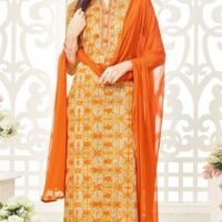 Orange Cambric Cotton Salwar Suit with Embroidery
