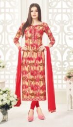Red Cambric Cotton Salwar Suit with Embroidery