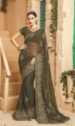 Mehandi Pure Georegette Embroidered Sarees