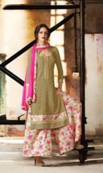 Mhendi & Pink printed Palazo Pure Gerogette Embroidered Salwar Suit