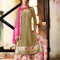 Mhendi & Pink printed Palazo Pure Gerogette Embroidered Salwar Suit