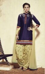 Navy Blue and Golden Pure Shantoon Embroidered Salwar Suit