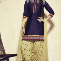 Navy Blue and Golden Pure Shantoon Embroidered Salwar Suit