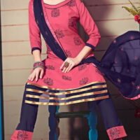 Pich & Navy Blue Embroidered Salwar Suit