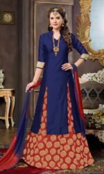 Navy Blue & Orange Tafeta Jequrd Embroidered Salwar Suit