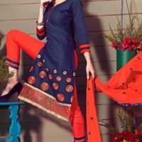 Navy Blue & Orange Embroidered Salwar Suit