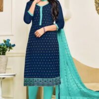 Navy Blue & Sky Blue Pure Cotton Embroidered Salwar Suit