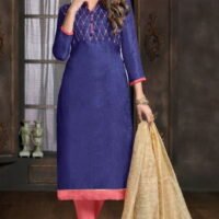 Navy Blue Santoon Embroidered Salwar Suit