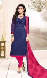 Navy Blue & Pink  Pure Cotton Embroidered Salwar Suit