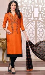 Orange & black Cotton Jacquard Embroidered Salwar Suit