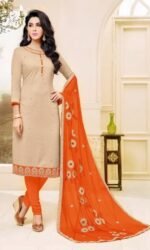 Orange  Pure Cotton Embroidered Salwar Suit