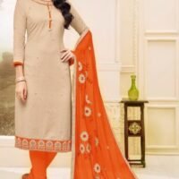 Orange  Pure Cotton Embroidered Salwar Suit