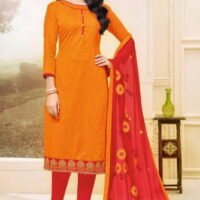 Yellow & Orange Pure Cotton Embroidered Salwar Suit