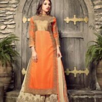 Orange & Golden Georgette Embroidered Salwar Suit