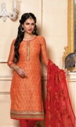 Orange & Red Embroidered Salwar Suit