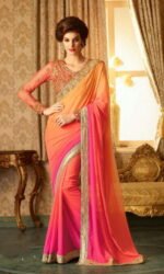Orange & Yellow Pure Georeget Embroidered Sarees