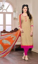 Pink & Creem Cotton Jacquard Embroidered Salwar Suit