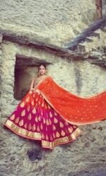 Orange and Pink Sentoon Embroidered Lehengas Choli