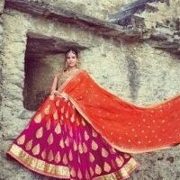 Orange and Pink Sentoon Embroidered Lehengas Choli