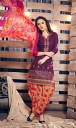Parpule & Pink Printed  Embroidered Salwar Suit