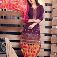 Parpule & Pink Printed  Embroidered Salwar Suit