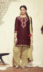 Brown & Golden Pure Shantoon Embroidered Salwar Suit