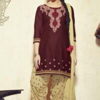 Brown & Golden Pure Shantoon Embroidered Salwar Suit
