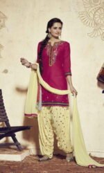 Pink and Golden Pure Shantoon Embroidered Salwar Suit