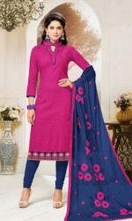 Pink & Navy blue Pure Cotton Embroidered Salwar Suit