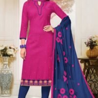 Pink & Navy blue Pure Cotton Embroidered Salwar Suit
