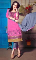 Pink & Grey Embroidered Salwar Suit