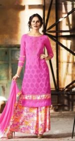 Pink and printed Palazo Pure Gerogette Embroidered Salwar Suit