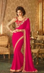 Pink & Golden Pure Georeget Embroidered Sarees