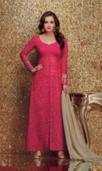 Pink Heavy Gerogette Embroidered Salwar Suit