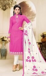 Pink & White  Pure Cotton Embroidered Salwar Suit