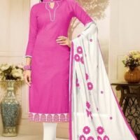 Pink & White  Pure Cotton Embroidered Salwar Suit