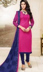 Pink & Navy Blue  Pure Cotton Embroidered Salwar Suit