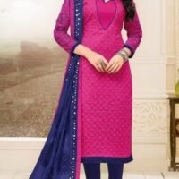 Pink & Navy Blue  Pure Cotton Embroidered Salwar Suit