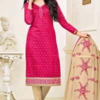 Creem & Pink Pure Cotton Embroidered Salwar Suit